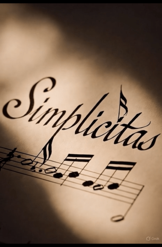 This is a picture of the word 'Simplicitas,' written as if it were composed of music notes only.